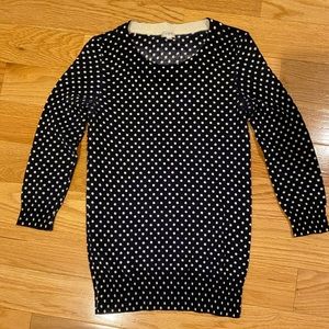 J. Crew Black and White Polka dot sweater, 3/4 sleeves, XXS